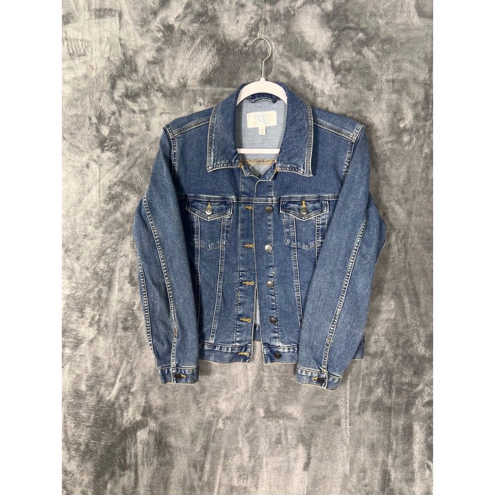 Time and Tru Womens Medium Wash Denim Trucker Jacket Size M 8-10